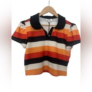 Unique Vintage Candy Corn Stripes Cropped Polo Shirt for Halloween - Size L